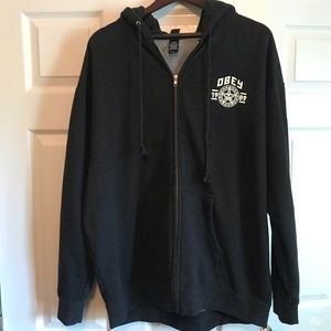 Obey dark grey zip up hoodie